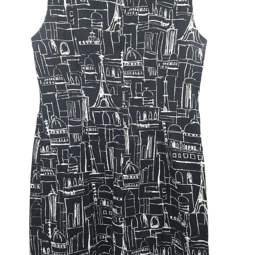 Grace Elements City Print Sleeveless Scoop Neck Dress Womens Sz 10 Black White - Picture 4 of 10